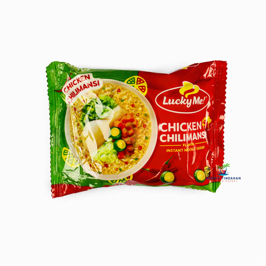 Lucky Me Chicken Chilimansi Instant Noodles – instant noodle soup with chicken, chili, and calamansi citrus flavor.