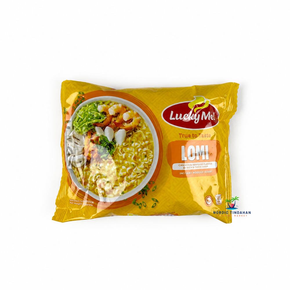 Lucky Me! Lomi Instant Noodle Soup 65 g is a popular Filipino instant noodle soup featuring rich chicken and seafood flavor. Its thick and savory broth combined with soft noodles creates a quick and satisfying meal. Perfect for fans of authentic Asian comfort food.