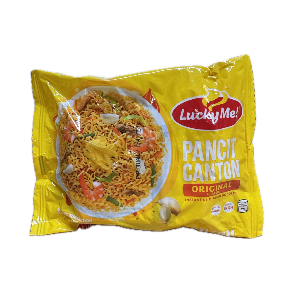 Lucky Me Pancit Canton Original 80g pack, classic Filipino instant stir-fried noodles with savory seasoning