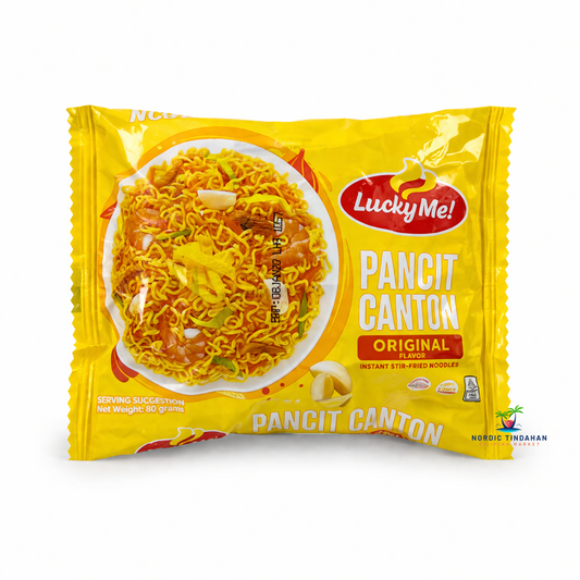 Lucky Me Pancit Canton Original 80g pack, classic Filipino instant stir-fried noodles with savory seasoning