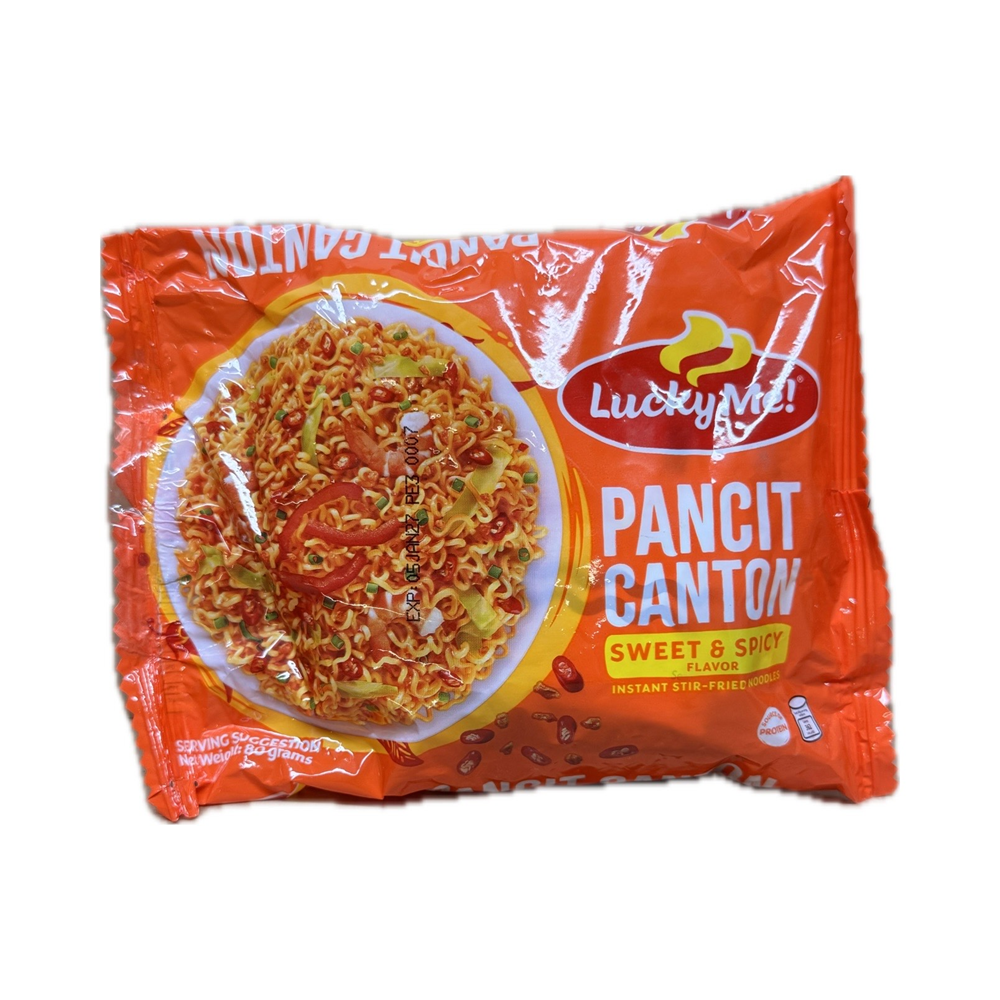 Instant Filipino stir-fried noodles with sweet and spicy sauce flavor.