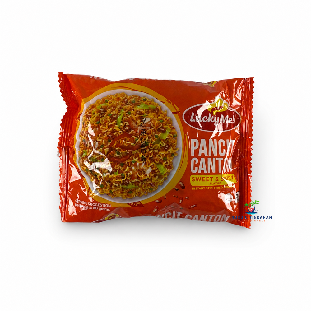 Instant Filipino stir-fried noodles with sweet and spicy sauce flavor.