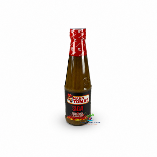 Mang Tomas Siga Hot & Spicy All-Around Sarsa is a bold Filipino all-purpose sauce with a rich savory flavor and an extra spicy kick. Ideal for lechon, roasted meats, grilled dishes, fried foods, and as a dipping sauce or marinade.