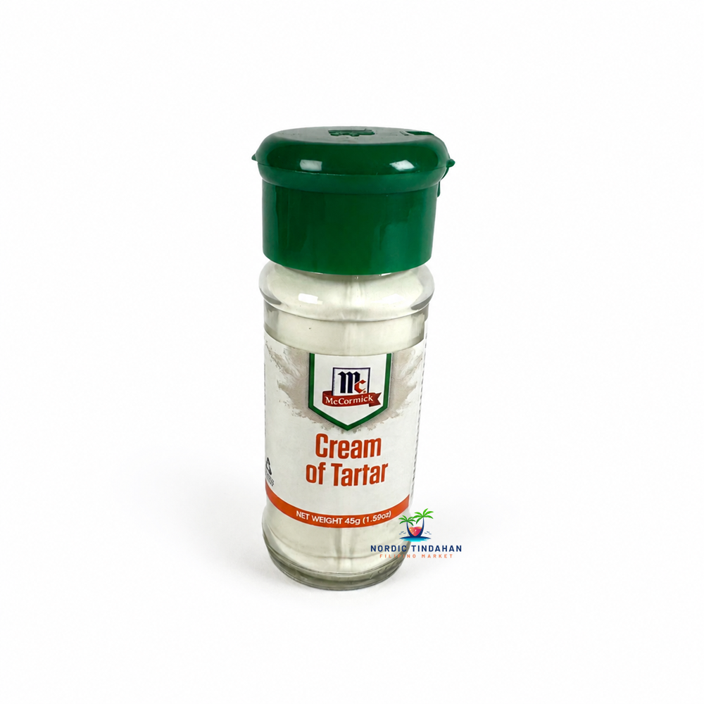 McCormick Cream of Tartar 45 g is a versatile baking ingredient commonly used for meringues, cakes, and pastries. It helps stabilize egg whites and improves the texture and fluffiness of baked goods. An essential pantry item for home bakers and professional kitchens alike.