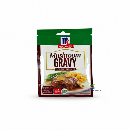 McCormick Mushroom Gravy Seasoning Mix is a convenient 25g packet for preparing rich and savory mushroom gravy. Perfect for meat, vegetables, mashed potatoes and other home-cooked dishes.