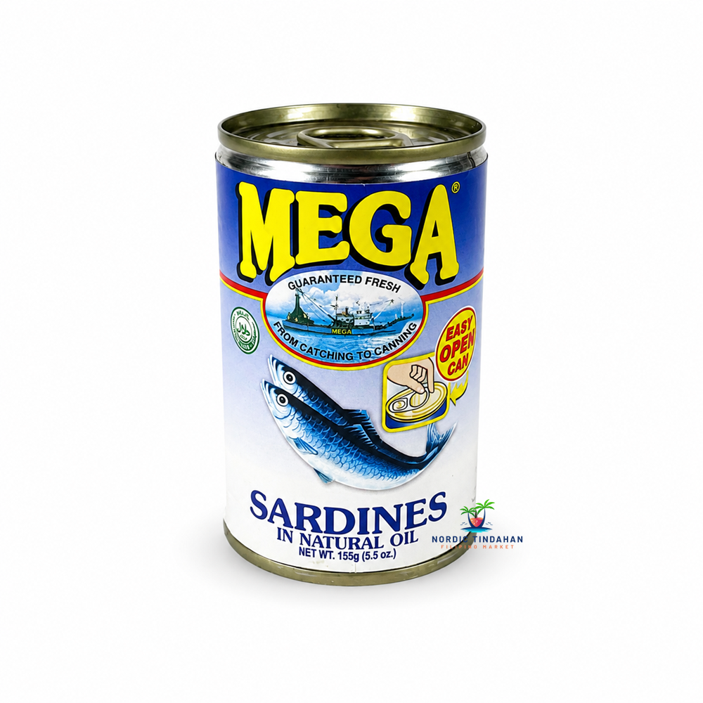 Enjoy the rich and authentic taste of Mega Sardines in Natural Oil 155g. Made from freshly caught sardines and packed in natural oil to preserve their flavor and tenderness, this Filipino pantry staple is perfect for quick meals, sandwiches, salads, pasta dishes, or traditional recipes. A convenient and nutritious source of protein for everyday dining.
