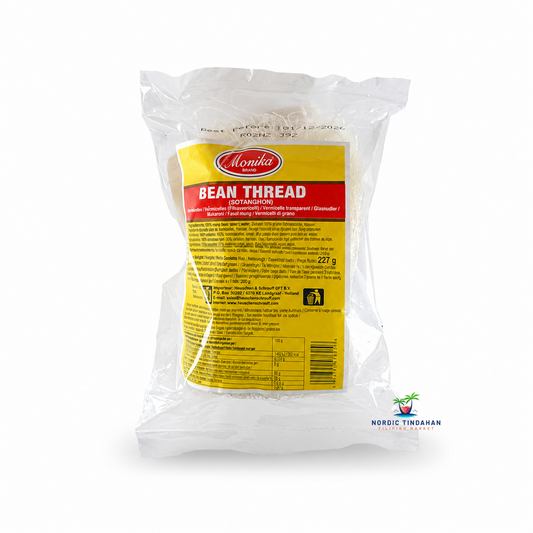 Cook authentic Asian dishes with Monika Bean Thread (Sotanghon) 227g. These premium glass noodles are made from mung bean starch and are perfect for soups, stir-fries, spring rolls, and traditional Filipino recipes such as Sotanghon soup. Their light texture absorbs flavors beautifully for delicious meals.