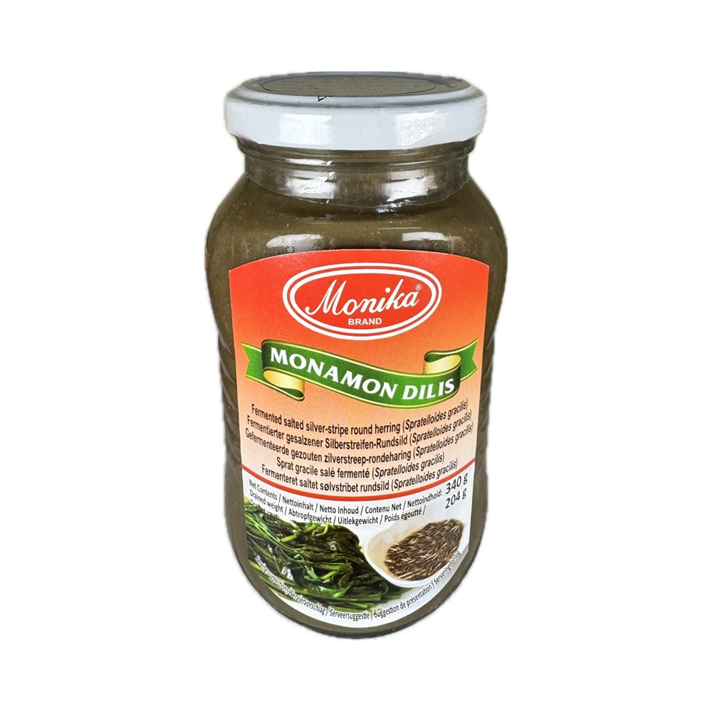 Monika Fermented Salted Fish Monamon Dilis 340g jar, traditional Filipino fermented anchovies, perfect for cooking or snacking