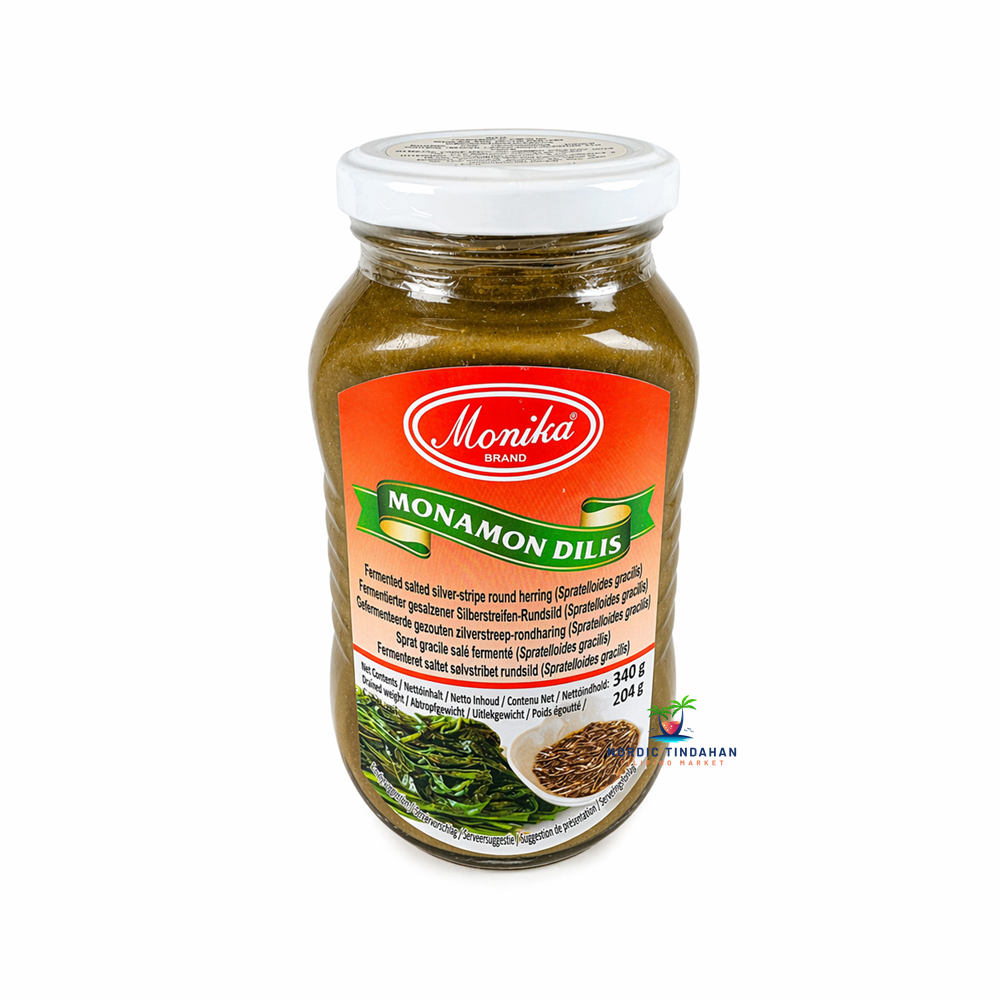 Monika Fermented Salted Fish Monamon Dilis 340g jar, traditional Filipino fermented anchovies, perfect for cooking or snacking