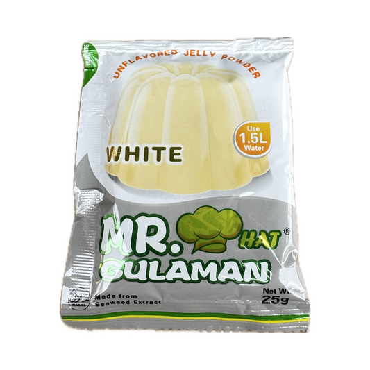 Mr. Gulaman White Unflavored 25g - instant gelatin mix for making Filipino desserts, drinks, and jellies.