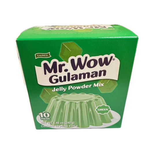 Mr. Wow Gulaman Green jelly powder 10x24g box – green gelatin dessert mix