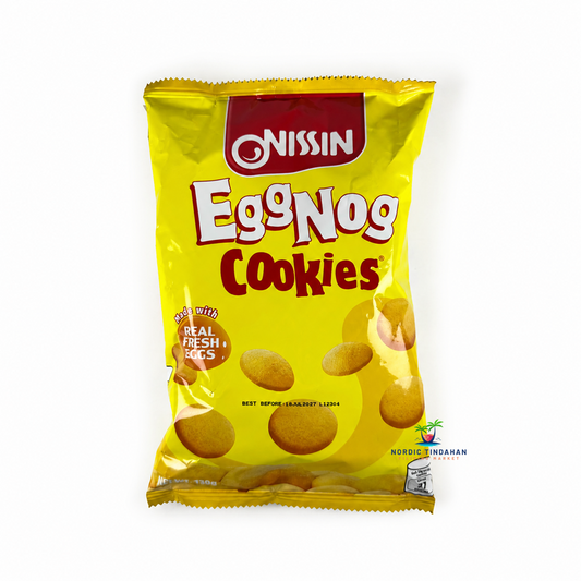 Nissin Eggnog Cookies 130 g are delicious Filipino cookies made with real fresh eggs for a rich and creamy flavor. These lightly crisp biscuits are perfect for enjoying with coffee, tea, or as a sweet snack anytime. A popular classic among fans of Asian treats.