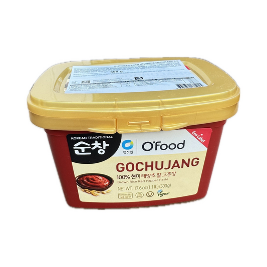 O'Food Gochujang Chilli Paste 500g jar – authentic Korean spicy fermented chili paste, perfect for cooking and marinades.