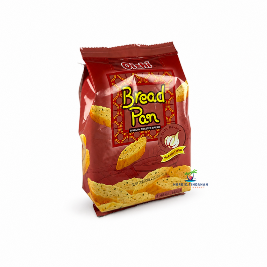 Enjoy the rich, savoury taste of Oishi Bread Pan Garlic Flavor 42g. These crispy toasted bread snacks are seasoned with delicious garlic for a satisfying crunch in every bite. Made with no added MSG, they're perfect for snacking at home, at work, or on the go.