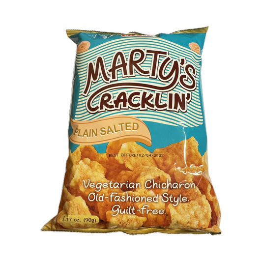 Oishi Marty's Crackling Spicy & Vinegar Chicharon 90g – vegetarian pork rind style snack with spicy vinegar flavor