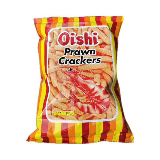 Oishi Prawn Crackers 90g - crunchy shrimp-flavored crackers popular as a Filipino snack.