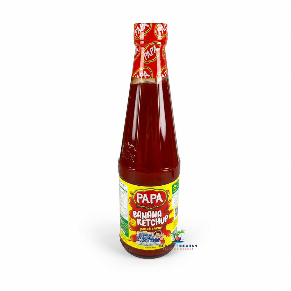 Papa Banana Ketchup Sweet Sarap 550 g is a popular Filipino banana ketchup with a rich sweet flavor. This versatile condiment is perfect for grilled dishes, fried chicken, burgers, fries, and traditional Filipino meals. Its smooth texture and unique blend of banana and tomato flavors make it a delicious alternative to regular ketchup.