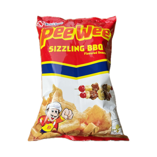 PeeWee BBQ Snacks 95g - crunchy bite-sized snack rings with smoky barbecue flavor.