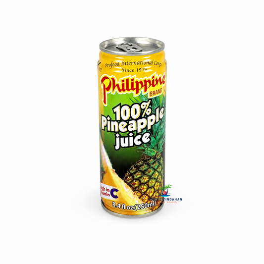 Enjoy the refreshing taste of Philippine Brand 100% Pineapple Juice, made from carefully selected ripe pineapples with no added flavors. This tropical fruit juice delivers a naturally sweet and tangy taste, making it perfect on its own, served chilled, or as a refreshing ingredient in smoothies and cocktails. Rich in vitamin C and packed in a convenient 250 ml can for easy enjoyment anywhere.
