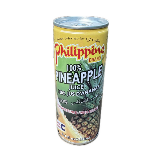 Philippine Brand Pineapple Juice 250ml can – refreshing tropical pineapple juice made from ripe, sun-sweetened pineapples.