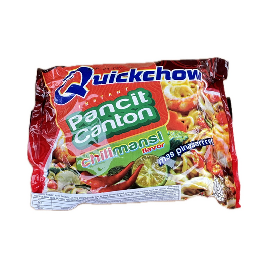 Quickchow Chilimansi 65g - instant Filipino noodles with spicy chili and tangy calamansi flavor, ready to cook.