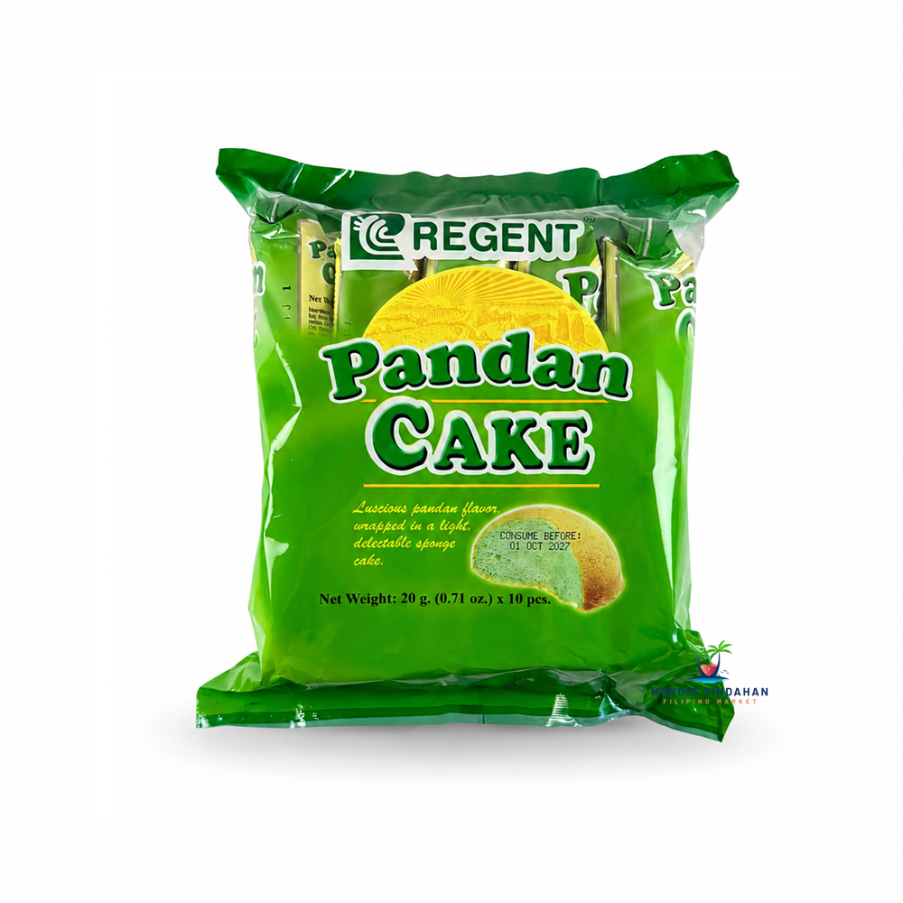 Enjoy the light and fragrant taste of Regent Pandan Cake 10 x 20g. These individually wrapped soft sponge cakes are infused with the distinctive aroma of pandan, making them perfect for snacks, desserts, lunchboxes, or enjoying with coffee and tea.