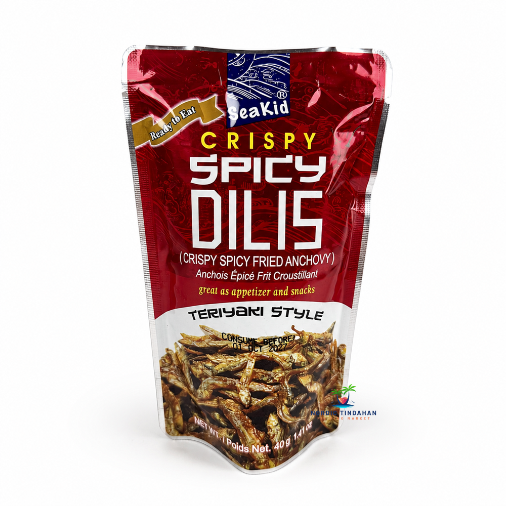 Enjoy the bold and savory taste of SeaKid Crispy Spicy Dilis Teriyaki Style 40g. Made from crispy fried anchovies with a delicious teriyaki-style seasoning and spicy kick, this ready-to-eat Filipino snack is perfect as an appetizer, rice topping, or flavorful snack anytime.