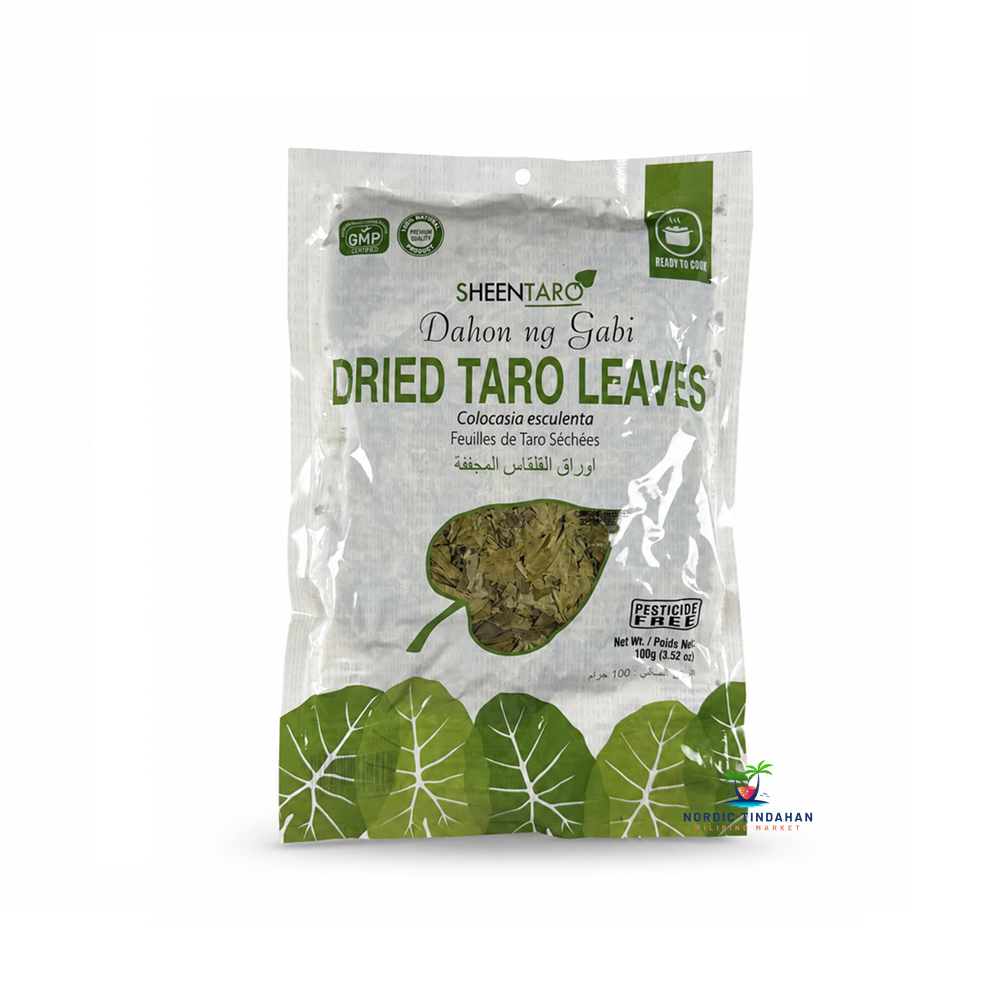 Prepare authentic Filipino dishes with Sheentaro Dried Taro Leaves 100g. These ready-to-cook dried taro leaves (Dahon ng Gabi) are ideal for traditional recipes such as Laing and other coconut-based dishes. Carefully selected, pesticide-free, and easy to prepare for rich, authentic flavor.