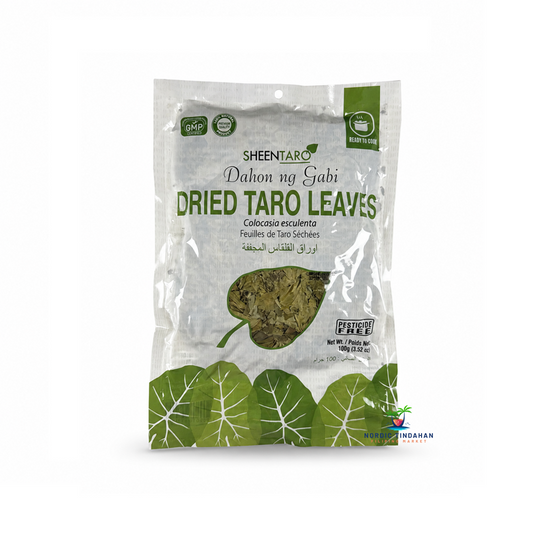 Prepare authentic Filipino dishes with Sheentaro Dried Taro Leaves 100g. These ready-to-cook dried taro leaves (Dahon ng Gabi) are ideal for traditional recipes such as Laing and other coconut-based dishes. Carefully selected, pesticide-free, and easy to prepare for rich, authentic flavor.