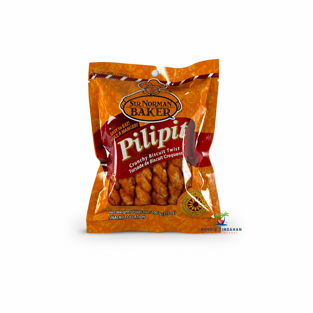 Sir Norman Baker Pilipit Crunchy Biscuit Twist is a traditional Filipino twisted biscuit with a deliciously crunchy texture and lightly sweet flavor. Perfect as a snack with coffee or tea, or enjoyed anytime as a classic Filipino treat.
