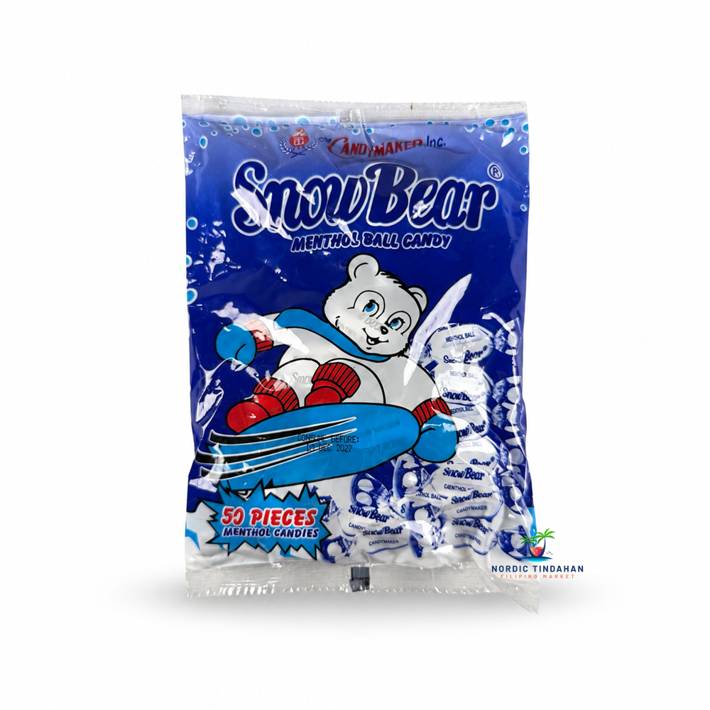Snow Bear Menthol Ball Candy offers a refreshing minty taste in convenient individual pieces. This 50-piece bag is a classic Filipino candy choice for a cool and refreshing treat anytime.