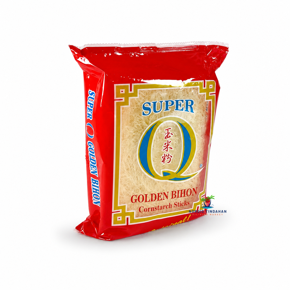 Enjoy authentic Filipino dishes with Super Q Golden Bihon Cornstarch Sticks 454g. These premium bihon noodles have a light, delicate texture that perfectly absorbs savory flavors, making them ideal for Pancit Bihon, stir-fries, soups, and other traditional Asian noodle recipes.