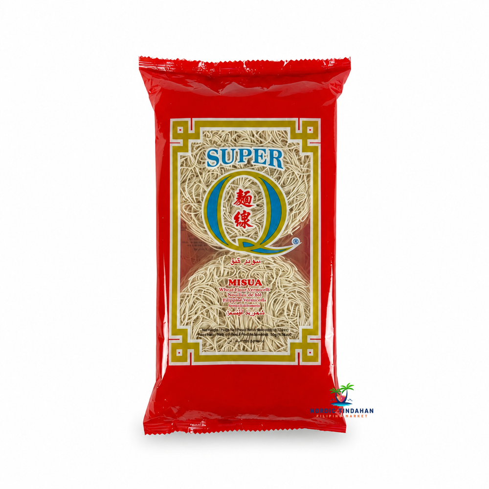 Super Q Misua Wheat Flour Vermicelli 160g is made from fine wheat flour noodles that cook quickly and are perfect for traditional Filipino soups and comforting home-cooked meals. Ideal for misua soup with meatballs, seafood, or vegetables.