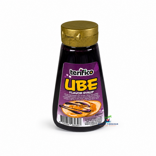 Terifico Ube Flavor Syrup 250 ml is a sweet and aromatic syrup featuring the popular Filipino purple yam flavor. Perfect for drinks, desserts, baking, milkshakes, halo-halo, ice cream, cakes, and specialty coffee beverages. Its rich ube taste and vibrant purple color make it an excellent ingredient for creative and delicious treats.