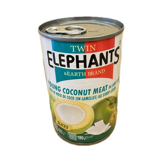 Twin Elephants Young Coconut Meat 425g - tender and fresh young coconut meat for cooking, desserts, and beverages.
