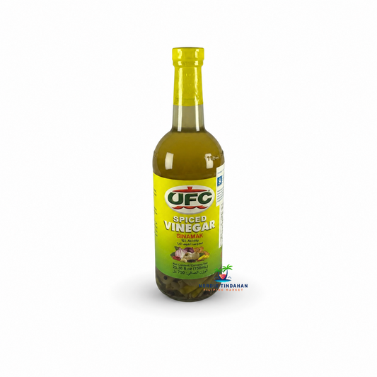 UFC Spiced Vinegar Sinamak 750ml is a traditional Filipino spiced vinegar infused with garlic, ginger, chili, and spices for a bold, tangy flavor. Perfect as a dipping sauce, marinade, or seasoning for grilled meats, seafood, fried dishes, and authentic Filipino recipes.