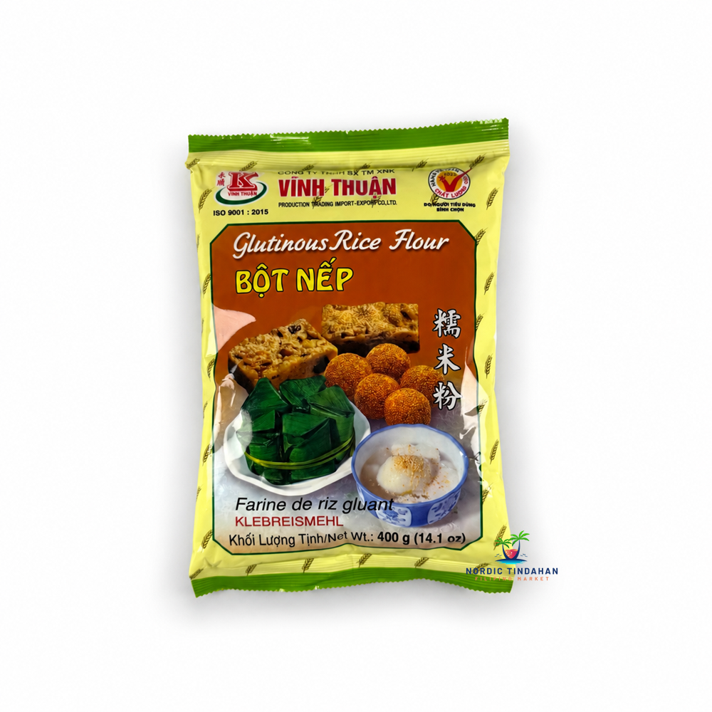 Vinh Thuan Glutinous Rice Flour is a finely ground glutinous rice flour commonly used in Vietnamese and Asian cooking and baking. Ideal for making chewy desserts, rice cakes, dumplings and other traditional recipes. A versatile pantry staple for authentic Asian recipes.