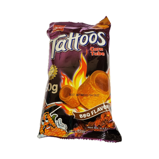 W.L. Tattoos Corn Tube BBQ Flavor 60g – crunchy corn tube snack with barbecue flavor