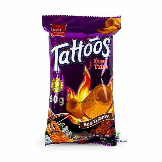 W.L. Tattoos Corn Tube BBQ Flavor 60g – crunchy corn tube snack with barbecue flavor